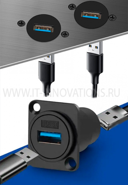 USB адаптер, разъем D-типа для монтажа на панели, сквозное гнездо USB3.0, промышленный USB-порт